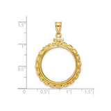 US 1/4 oz Platinum American Eagle $25 Coin Bezel Pendant Screw Top Wide Twisted Wire in 14k Yellow Gold