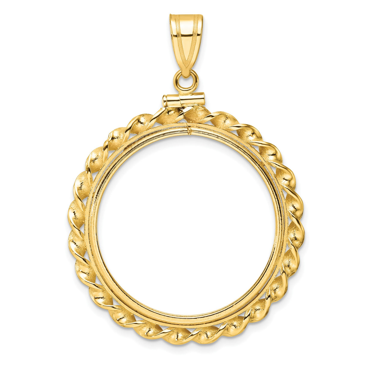 US 1/2 oz Platinum American Eagle $50 Coin Bezel Pendant Screw Top Wide Twisted Wire in 14k Yellow Gold