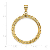 Australian 1 oz Gold Nugget $100 Coin Bezel Pendant Screw Top Wide Twisted Wire in 14k Yellow Gold