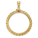Australian 1 oz Platinum Koala $100 Coin Bezel Pendant Screw Top Wide Twisted Wire in 14k Yellow Gold