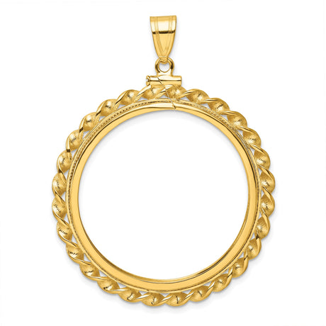 Isle of Man 1 oz Gold Cat 1 Crown Coin Bezel Pendant Screw Top Twisted Wire in 10k Yellow Gold