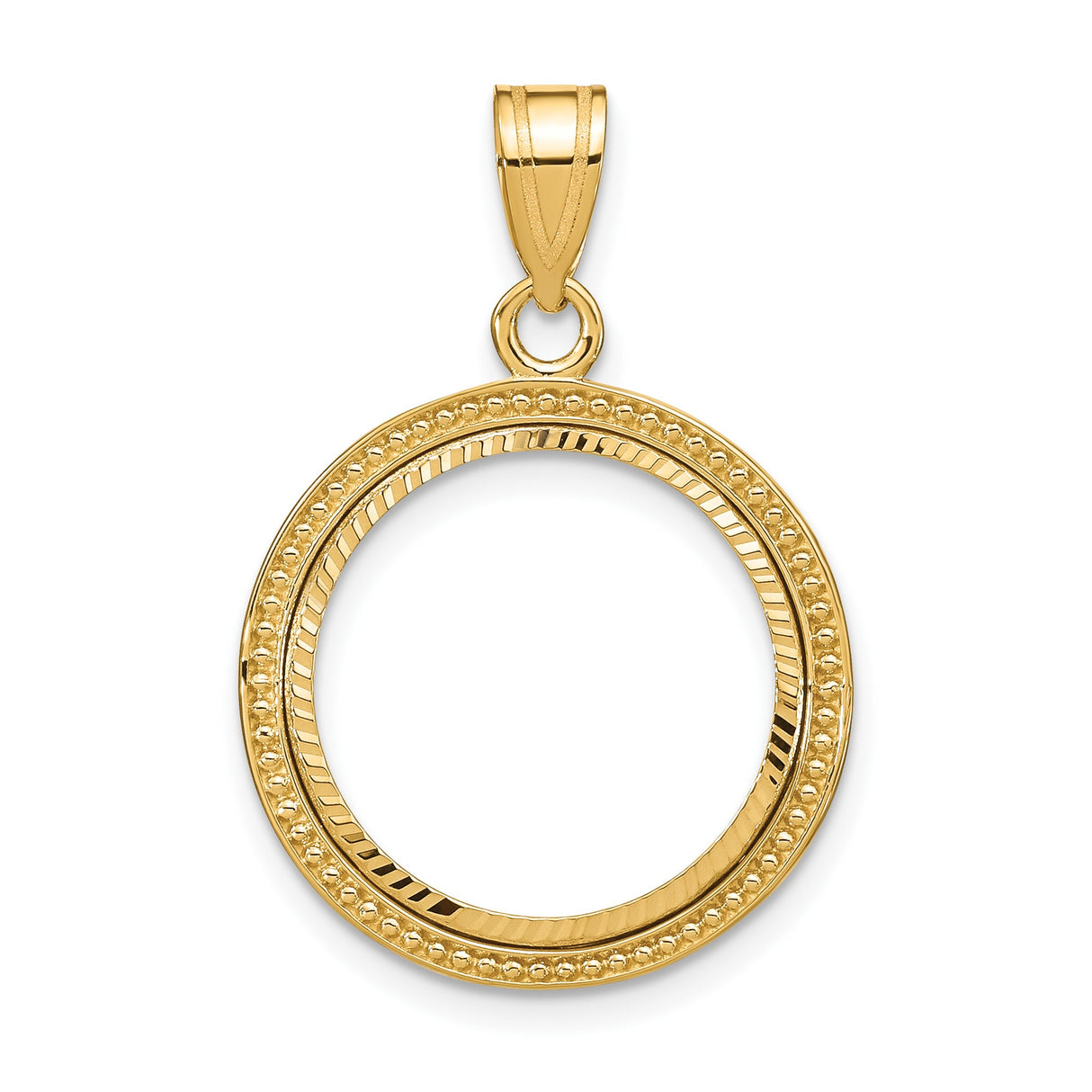 Australian 1/10 oz Gold Koala $15 Coin Bezel Pendant Prong Set Diamond-Cut Beaded Border in 14k Yellow Gold