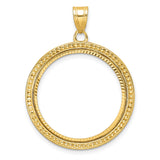 US 1/4 oz Platinum American Eagle $25 Coin Bezel Pendant Prong Set Diamond-Cut Beaded Border in 14k Yellow Gold