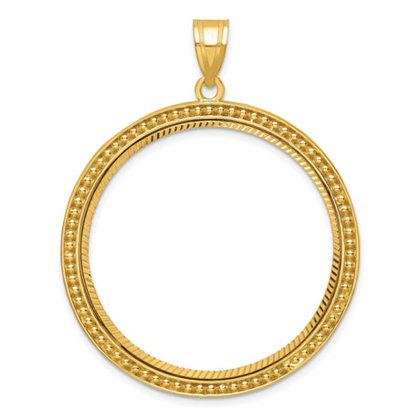 US 1 oz Platinum American Eagle $100 Coin Bezel Pendant Prong Set Diamond-Cut Beaded Border in 14k Yellow Gold