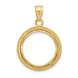 Australian 1/10 oz Gold Koala $15 Coin Bezel Pendant Prong Set Beaded Border in 14k Yellow Gold