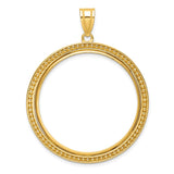 Isle of Man 1 oz Gold Cat 1 Crown Coin Bezel Pendant Prong Set Beaded Border in 14k Yellow Gold