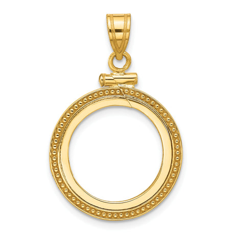 Australian 1/10 oz Gold Lunar $15 Coin Series 3 Coin Bezel Pendant Screw Top Beaded Border in 14k Yellow Gold