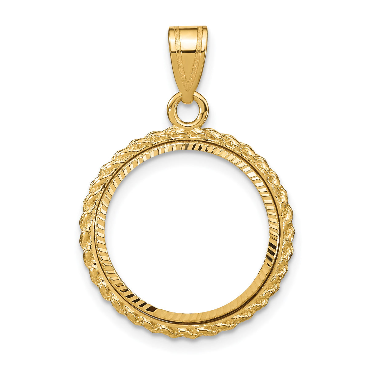 Australian 1/10 oz Gold Koala $15 Coin Bezel Pendant Prong Set Diamond-Cut Polished Rope in 14k Yellow Gold