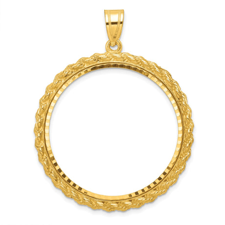 Australian 1 oz Gold Nugget $100 Coin Bezel Pendant Prong Set Diamond-Cut Casted Rope in 14k Yellow Gold