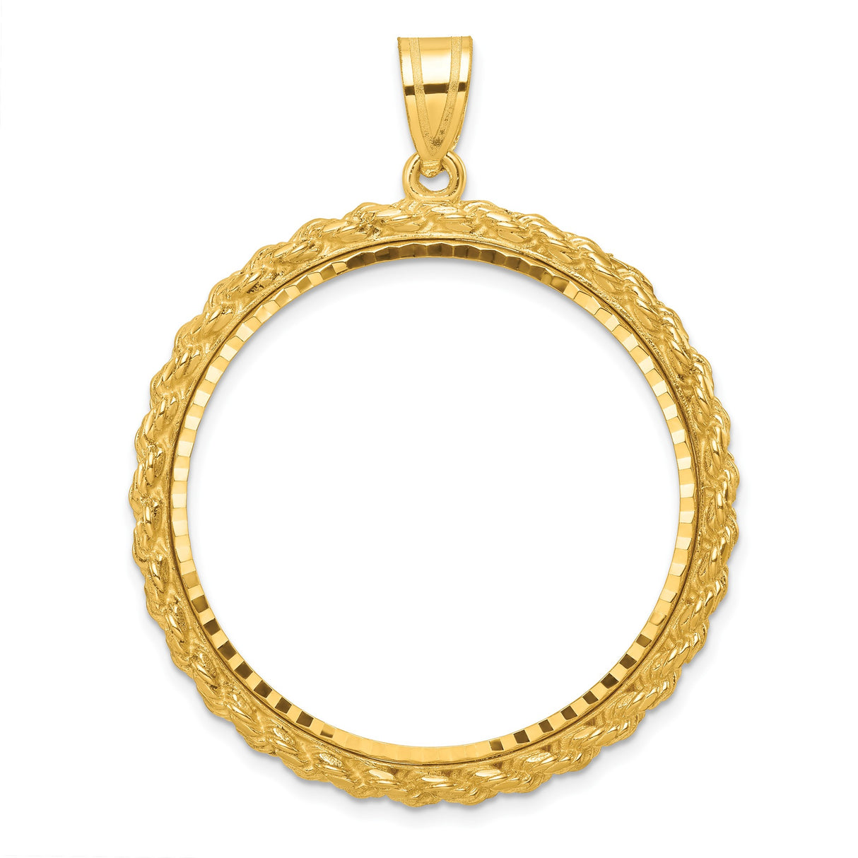 Australian 1 oz Platinum Koala $100 Coin Bezel Pendant Prong Set Diamond-Cut Casted Rope in 14k Yellow Gold