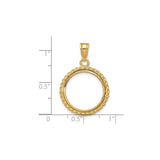 Australian 1/10 oz Gold Kangaroo $15 Coin Bezel Pendant Prong Set Polished Rope in 14k Yellow Gold