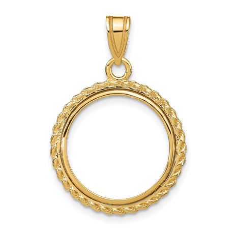 Australian 1/10 oz Gold Kangaroo $15 Coin Bezel Pendant Prong Set Polished Rope in 10k Yellow Gold