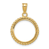 Australian 1/10 oz Gold Kangaroo $15 Coin Bezel Pendant Prong Set Polished Rope in 14k Yellow Gold