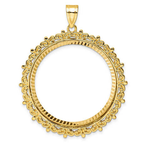 Australian 1 oz Gold Lunar $100 Coin Series 3 Coin Bezel Pendant Prong Set Diamond-Cut Fancy Scroll in 14k Yellow Gold