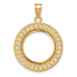 Australian 1/10 oz Gold Koala $15 Coin Bezel Pendant Prong Set Diamond-Cut Hearts and Rope Border in 14k Yellow Gold