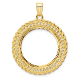 US 1/4 oz Platinum American Eagle $25 Coin Bezel Pendant Prong Set Diamond-Cut Hearts and Rope Border in 14k Yellow Gold