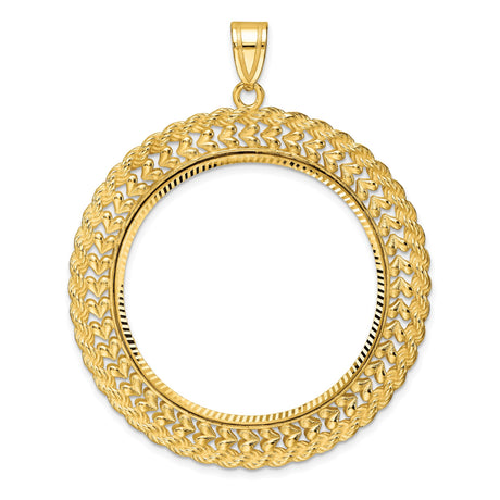 Isle of Man 1 oz Gold Cat 1 Crown Coin Bezel Pendant Prong Set Hearts and Rope Border in 14k Yellow Gold