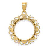Australian 1/10 oz Gold Kangaroo $15 Coin Bezel Pendant Prong Set Diamond-Cut Ornate Border in 14k Yellow Gold