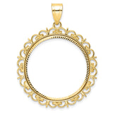 US 1/2 oz Platinum American Eagle $50 Coin Bezel Pendant Prong Set Diamond-Cut Ornate Border in 14k Yellow Gold