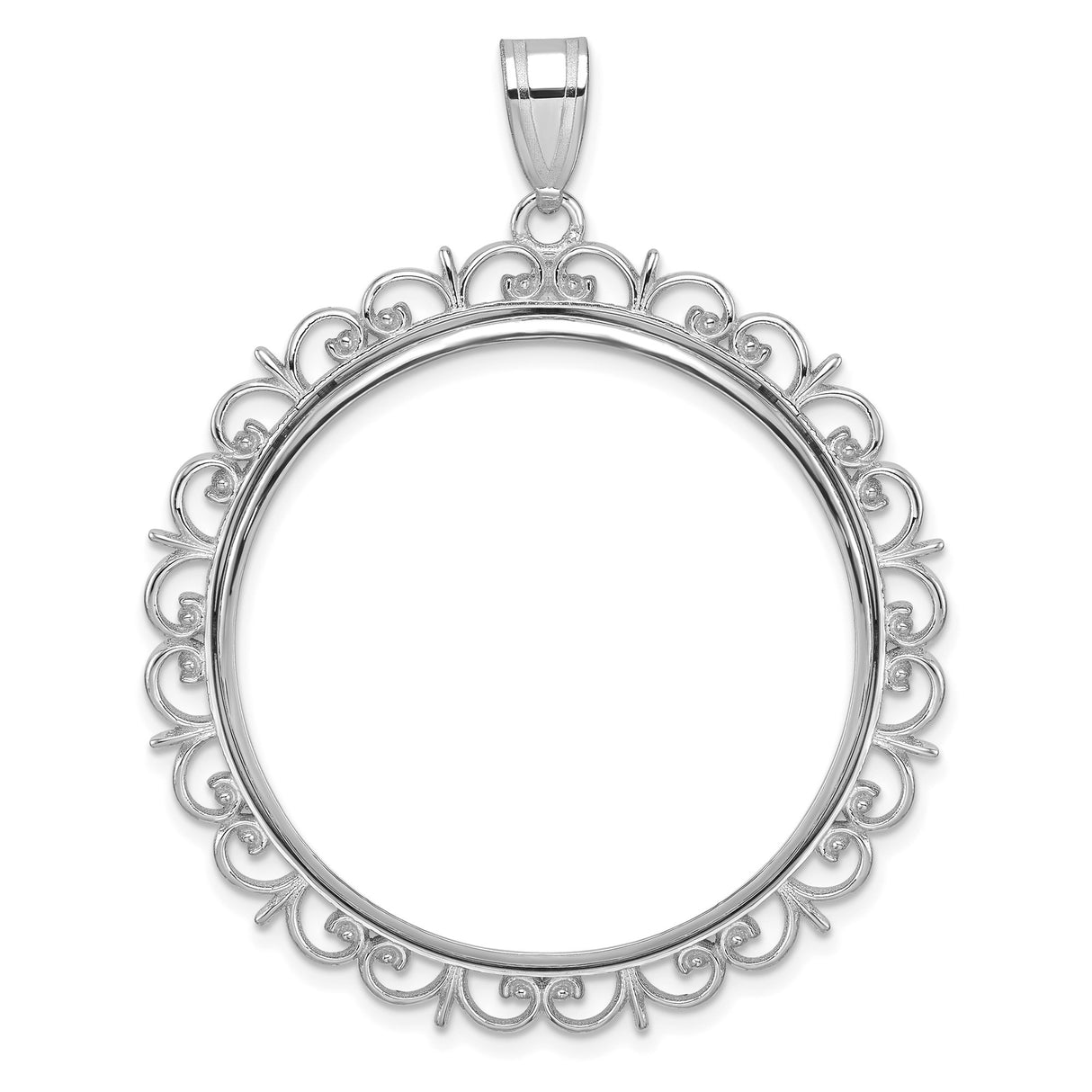 Isle of Man 1 oz Gold Angel £5 Coin Series 1 Coin Bezel Pendant Prong Set Ornate Border in 14k White Gold