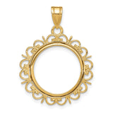 Australian 1/10 oz Gold Lunar $15 Coin Series 3 Coin Bezel Pendant Prong Set Ornate Border in 14k Yellow Gold