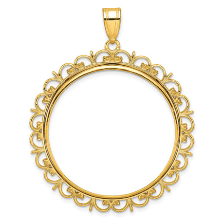 Australian 1 oz Gold Lunar $100 Coin Series 3 Coin Bezel Pendant Prong Set Ornate Border in 14k Yellow Gold