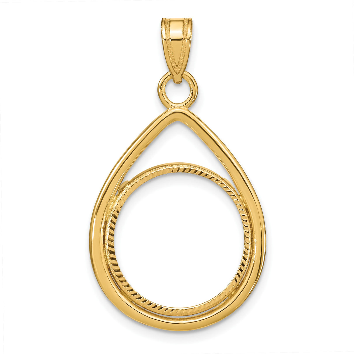 Australian 1/10 oz Gold Koala $15 Coin Bezel Pendant Prong Set Diamond-Cut Teardrop in 14k Yellow Gold