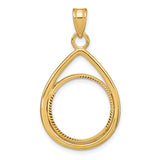 Australian 1/10 oz Gold Koala $15 Coin Bezel Pendant Prong Set Diamond-Cut Teardrop in 14k Yellow Gold