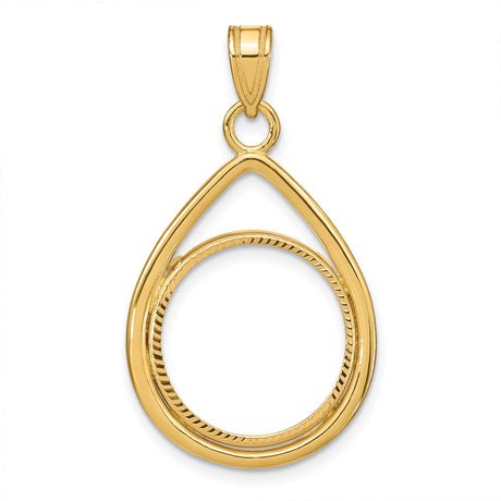 Australian 1/10 oz Gold Kangaroo $15 Coin Bezel Pendant Prong Set Diamond-Cut Teardrop in 14k Yellow Gold