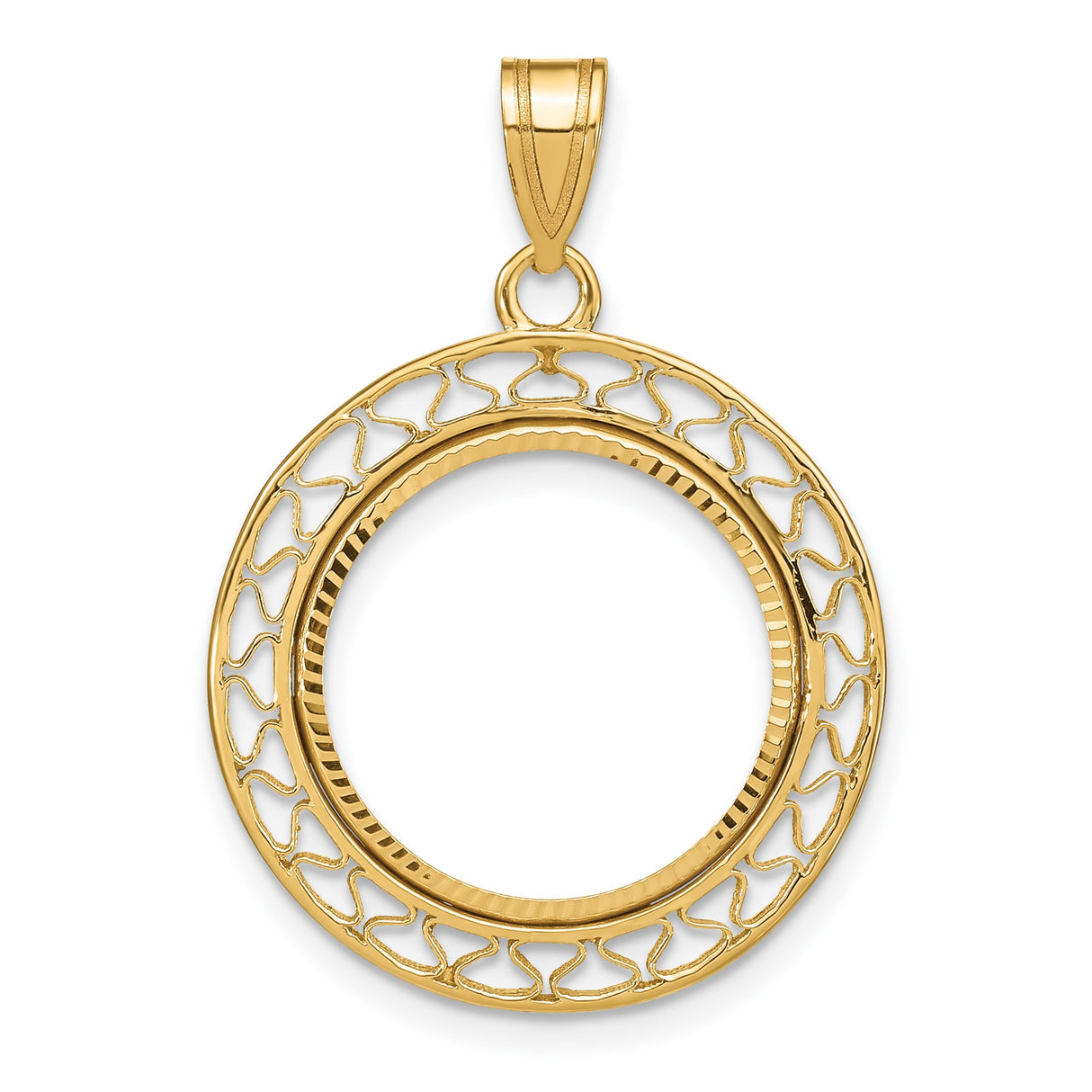 Australian 1/10 oz Gold Koala $15 Coin Bezel Pendant Prong Set Fancy Wire Diamond-Cut Border in 14k Yellow Gold
