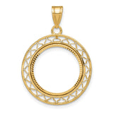 Australian 1/10 oz Gold Koala $15 Coin Bezel Pendant Prong Set Fancy Wire Diamond-Cut Border in 14k Yellow Gold