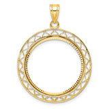 US 1/4 oz Platinum American Eagle $25 Coin Bezel Pendant Prong Set Fancy Wire Diamond-Cut Border in 14k Yellow Gold