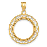 Australian 1/10 oz Gold Koala $15 Coin Bezel Pendant Prong Set Fancy Wire Border in 14k Yellow Gold