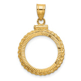Australian 1/10 oz Gold Kangaroo $15 Coin Bezel Pendant Screw Top Diamond-Cut Polished Rope in 14k Yellow Gold