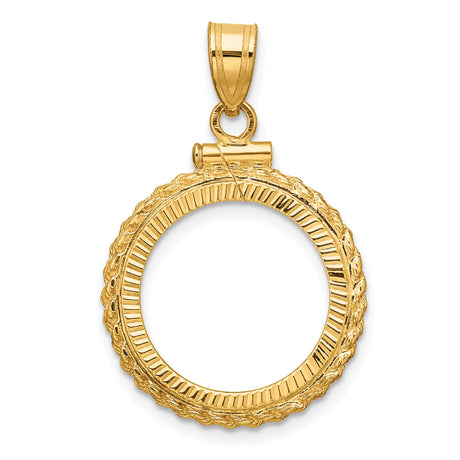 Australian 1/10 oz Gold Lunar $15 Coin Series 3 Coin Bezel Pendant Screw Top Diamond-Cut Polished Rope in 14k Yellow Gold