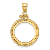 Australian 1/10 oz Gold Kangaroo $15 Coin Bezel Pendant Screw Top Polished Rope in 14k Yellow Gold