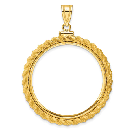 Isle of Man 1 oz Gold Noble £5 Coin Series 2 Coin Bezel Pendant Screw Top Polished Rope in 14k Yellow Gold