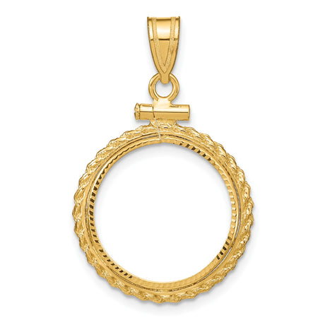 Australian 1/10 oz Gold Kangaroo $15 Coin Bezel Pendant Screw Top Diamond-Cut Polished Rope in 10k Yellow Gold