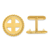 Isle of Man 1/10 oz Gold Cat Coin Bezel Cuff Links Prong Set Twisted Rope in 14k Yellow Gold