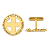 Italy Gold 20 Lire Coin Bezel Cuff Links Prong Set Twisted Rope in 14k Yellow Gold
