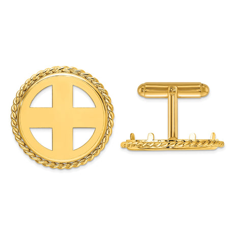 US 1/4 oz Platinum American Eagle $25 Coin Bezel Cuff Links Prong Set Twisted Rope in 14k Yellow Gold