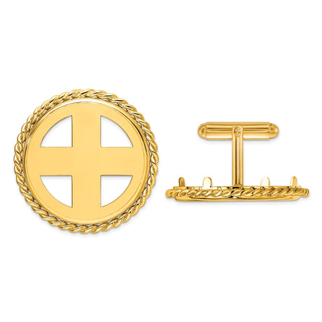 US 1/2 oz Platinum American Eagle $50 Coin Bezel Cuff Links Prong Set Twisted Rope in 14k Yellow Gold
