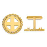 Isle of Man 1/10 oz Gold Cat Coin Bezel Cuff Links Prong Set Polished Rope in 14k Yellow Gold