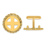 Isle of Man 1/10 oz Gold Cat Coin Bezel Cuff Links Prong Set Polished Rope in 14k Yellow Gold