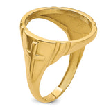 Australian 1/10 oz Gold Kangaroo $15 Coin Bezel Ring Prong Set Mens Diamond-Cut Cross Sides in 14k Yellow Gold