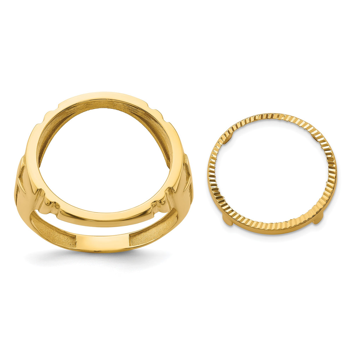 Australian 1/10 oz Gold Kangaroo $15 Coin Bezel Ring Prong Set Mens Diamond-Cut Cross Sides in 14k Yellow Gold