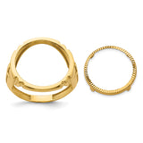 Australian 1/10 oz Gold Kangaroo $15 Coin Bezel Ring Prong Set Mens Diamond-Cut Cross Sides in 14k Yellow Gold