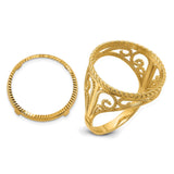 Australian 1/10 oz Gold Lunar $15 Coin Series 3 Coin Bezel Ring Prong Set Diamond-Cut Twisted Wire Scroll in 14k Yellow Gold