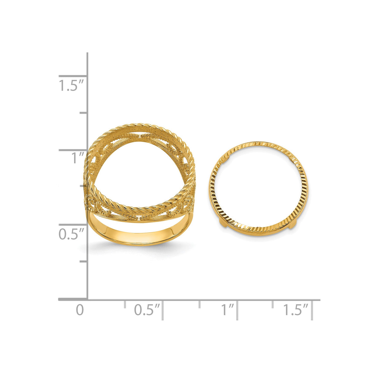 Australian 1/10 oz Gold Lunar $15 Coin Series 3 Coin Bezel Ring Prong Set Diamond-Cut Twisted Wire Scroll in 14k Yellow Gold