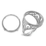 Australian 1/10 oz Gold Lunar $15 Coin Series 3 Coin Bezel Ring Prong Set Diamond-Cut Twisted Wire Scroll in 14k White Gold